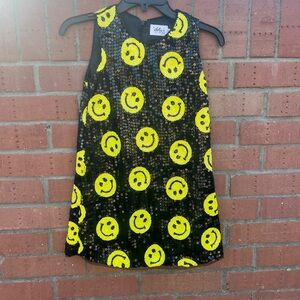 Lola + The Boys Black Sequin Dress with Yellow Smiley Faces